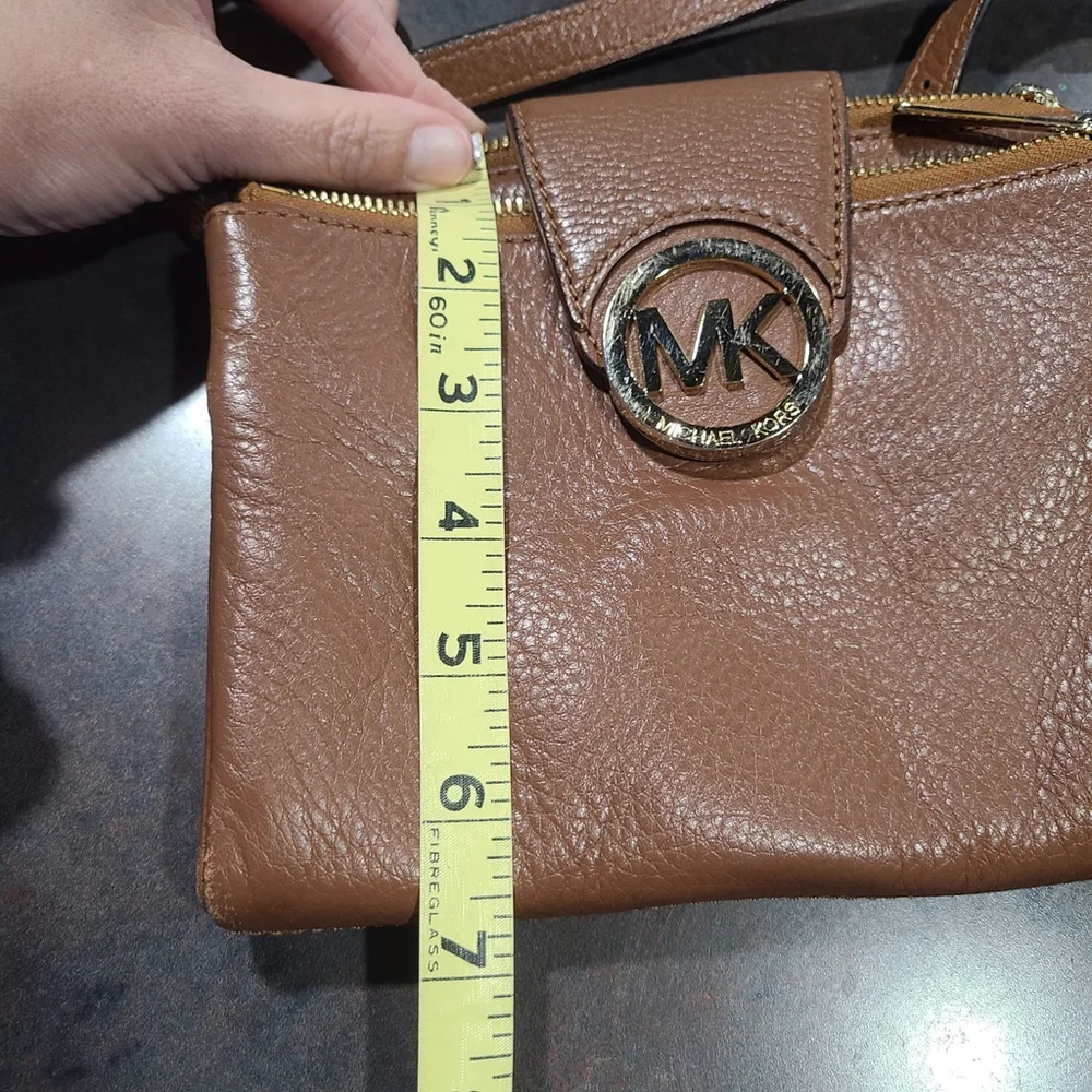 Michael Kors Womens Crossbody Bag Purse Small Acorn Brown Pebble Leather 8”x6”